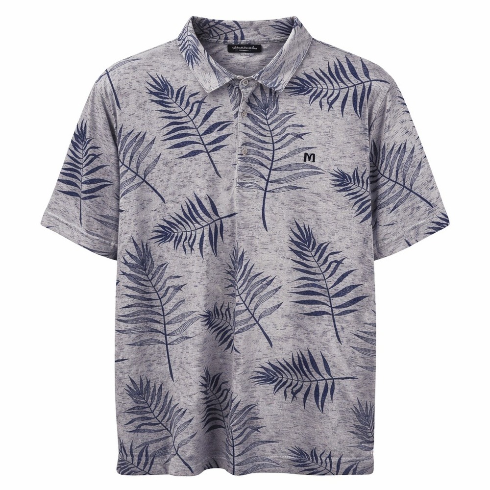 Travis Mathew Polo Shirt Mens Large Grey Tropical Palm Leaf Summer Pima Cotton